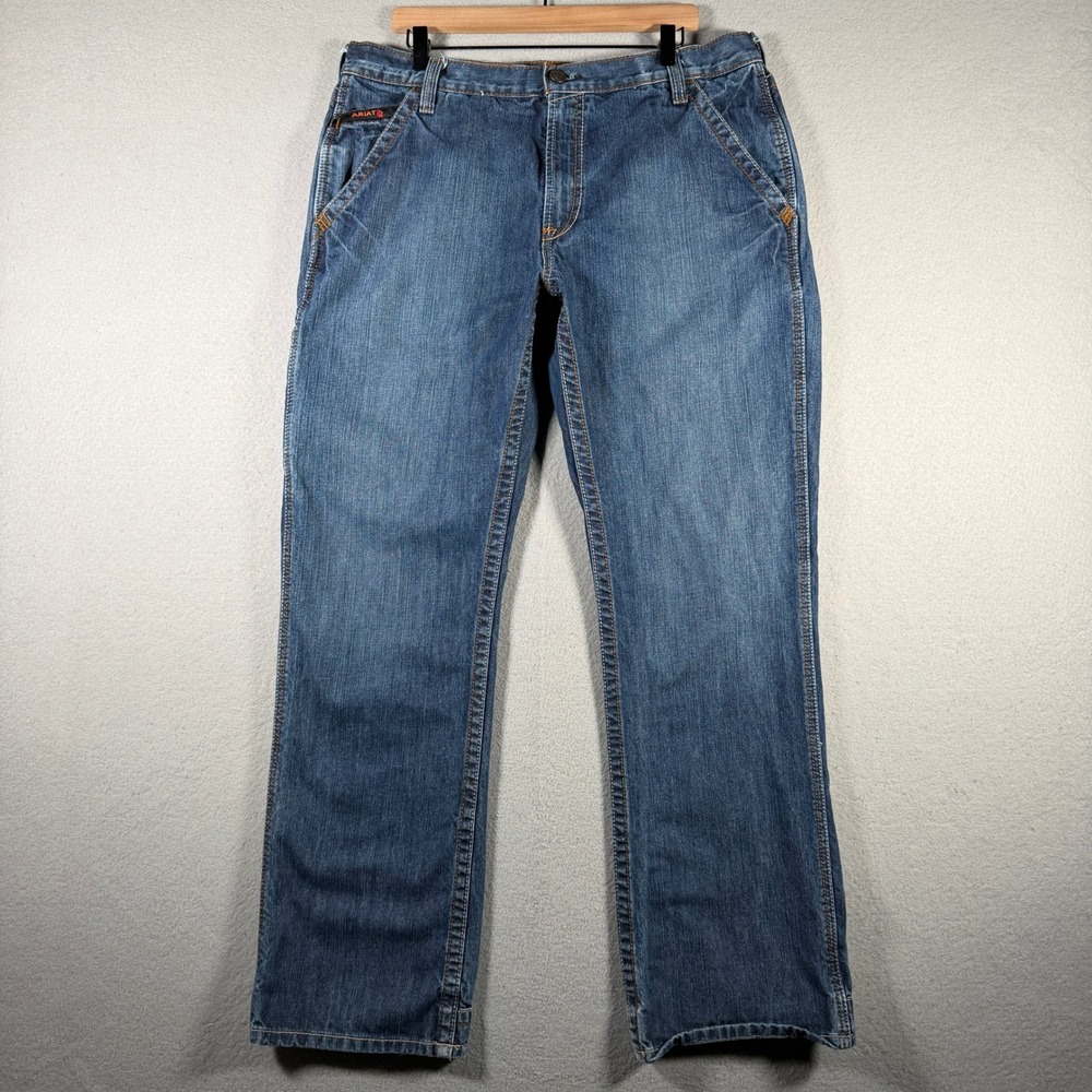Ariat Work FR M4 Low Rise Boot Cut Jeans Mens 36x34 Blue Denim Flame Resistant